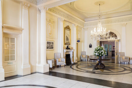 The magnificent marble reception area
